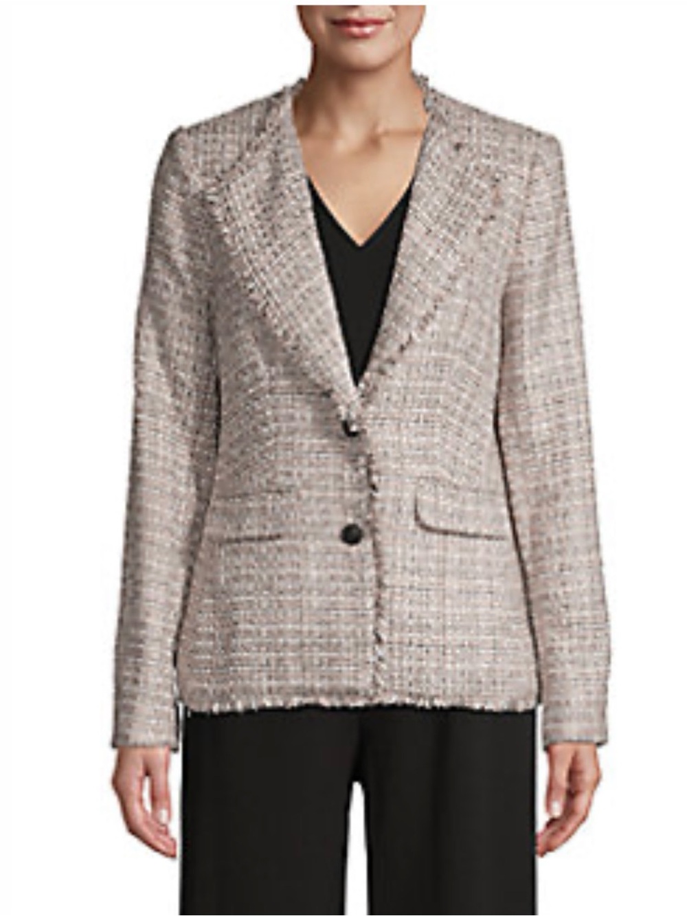 Karl Lagerfeld Paris Blush Pink Fringe Tweed with Black and White  Size 14